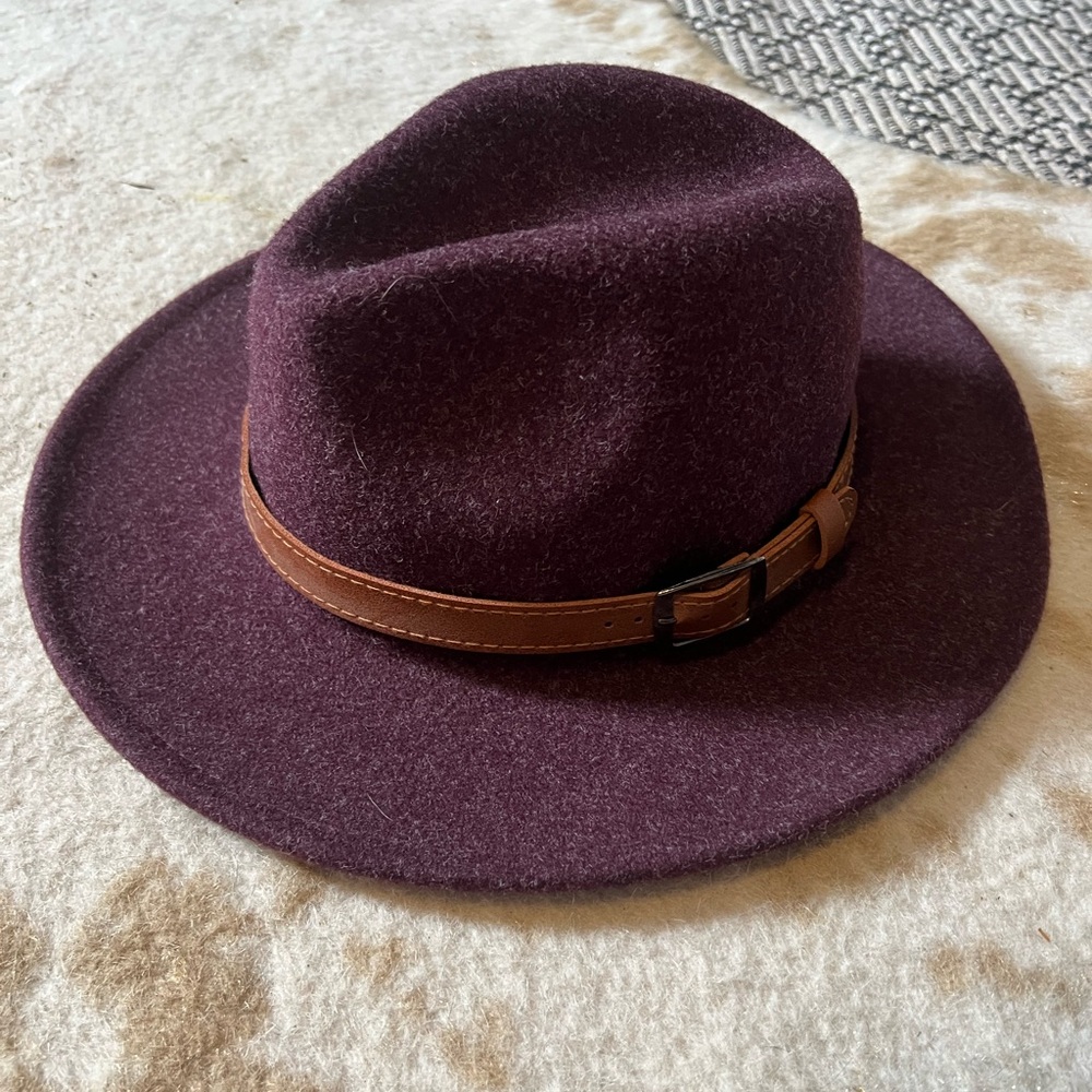 Purple Wool Fedora Hat with Brown Band